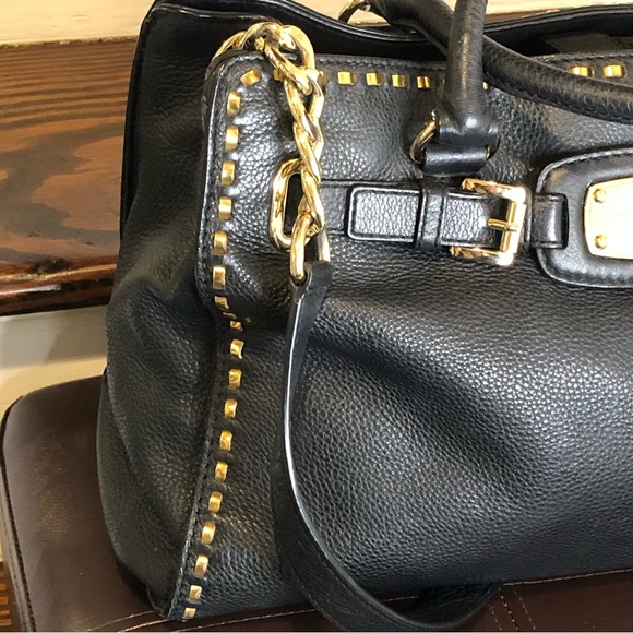 MICHAEL KORS Metal Woven Tumbled Black Leather Crossbody Satchel - Picture 4 of 14